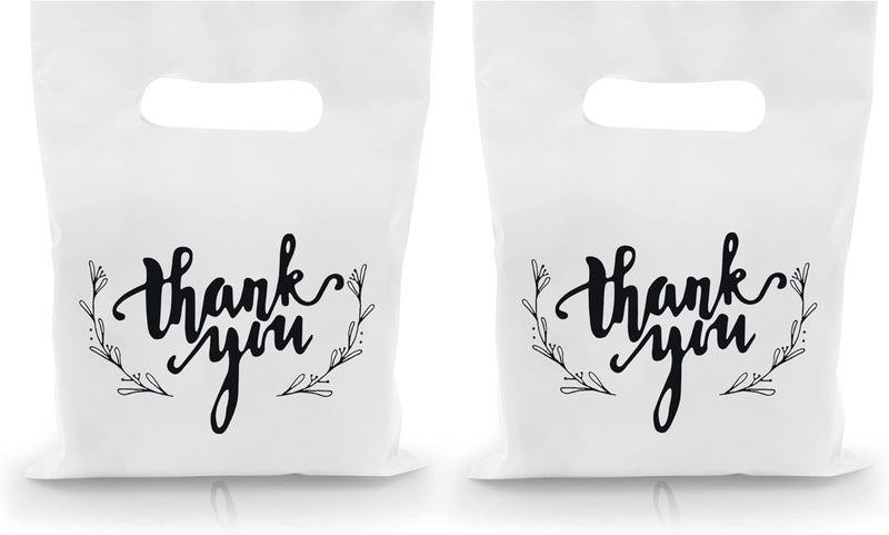 KEEPARTY 100 PCS Small Thank You Merchandise Bags Plastic Goodie Bags Party Favor Bags for Birthday Party Baby Shower Wedding Merchandise Gifts Trade Shows (White) - Image 1